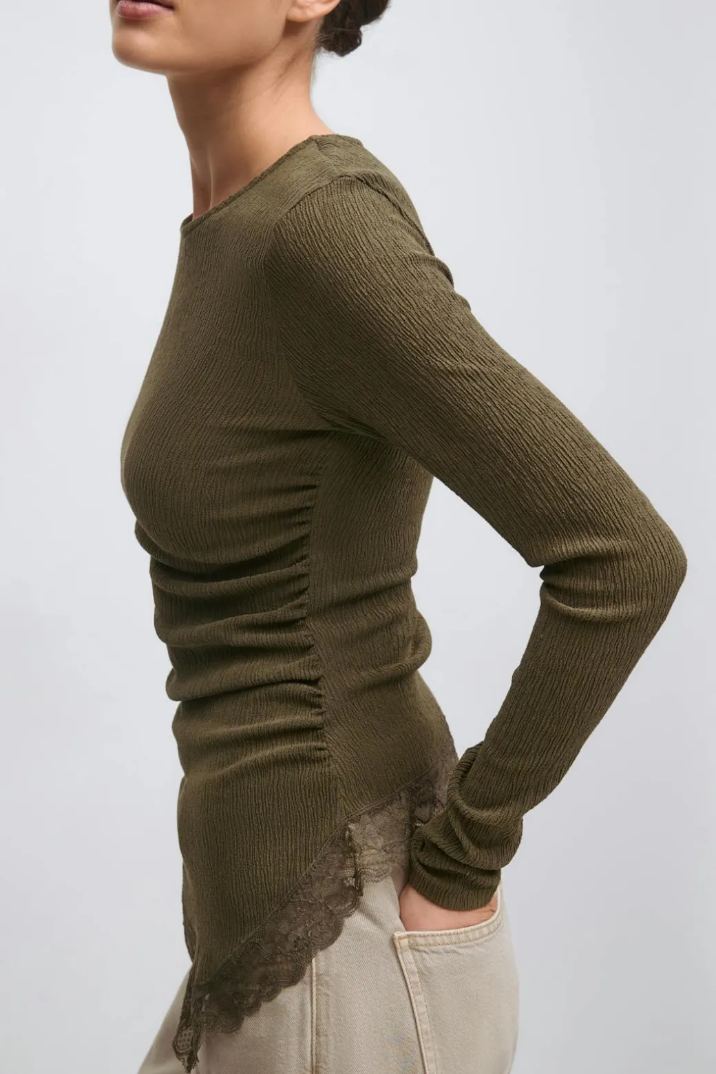Asymmetric lace detail top