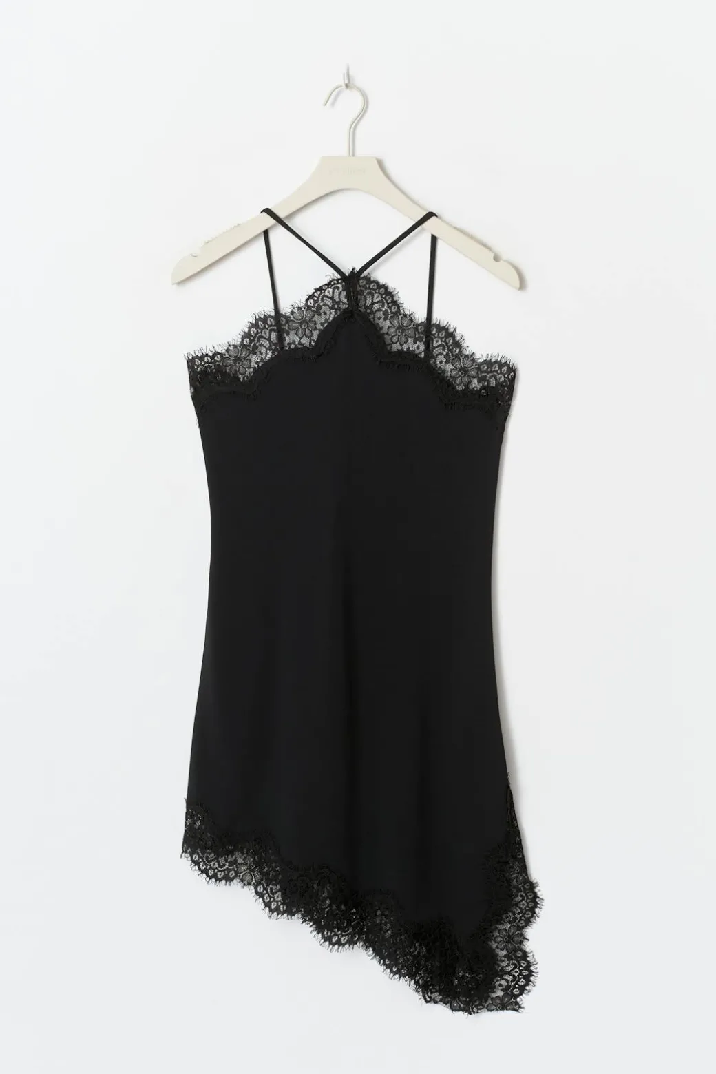 Asymmetric lace mini dress