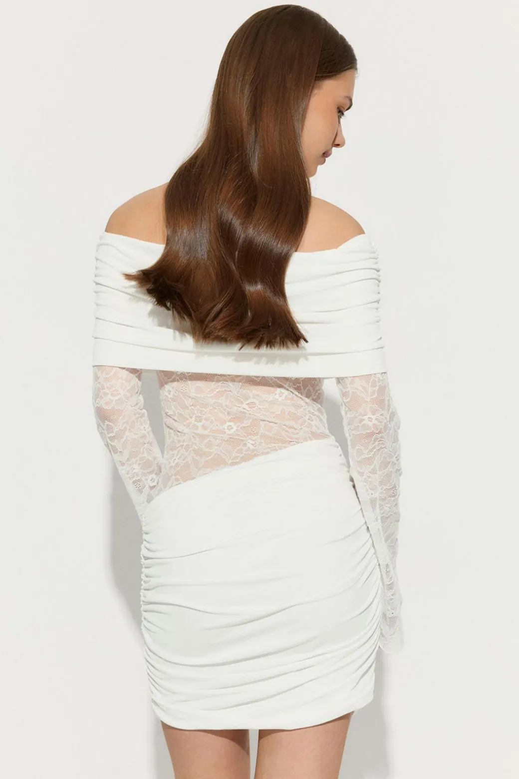 Asymmetric lace mini dress