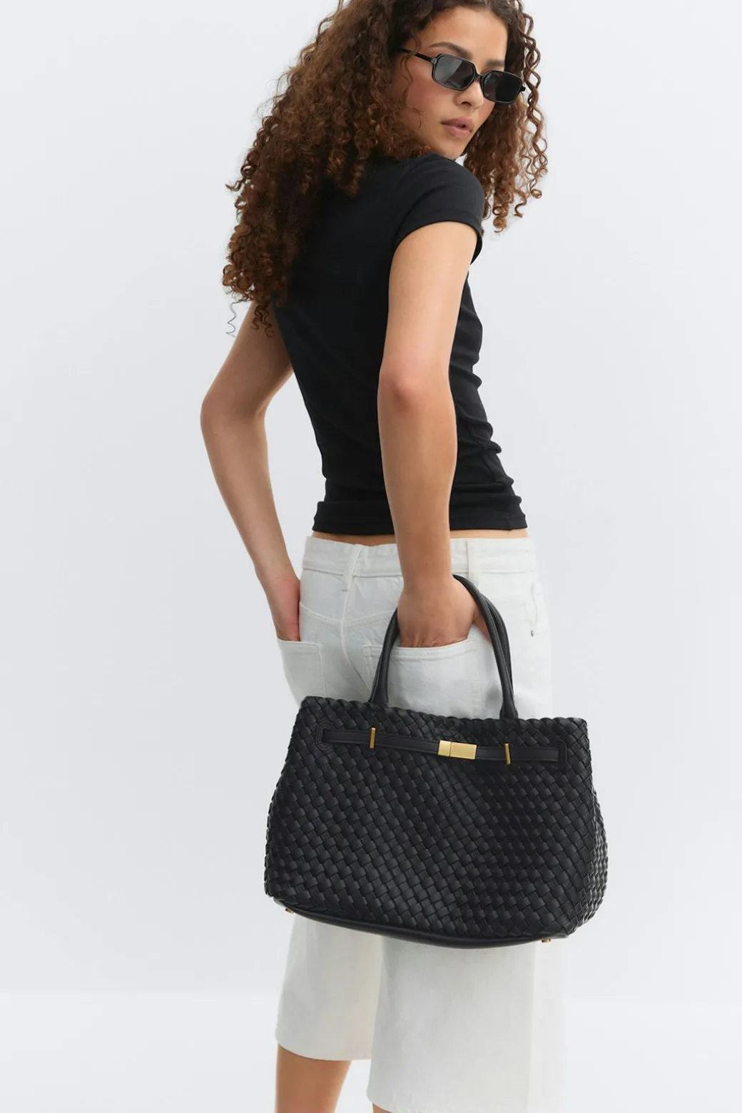 Braided top handle bag