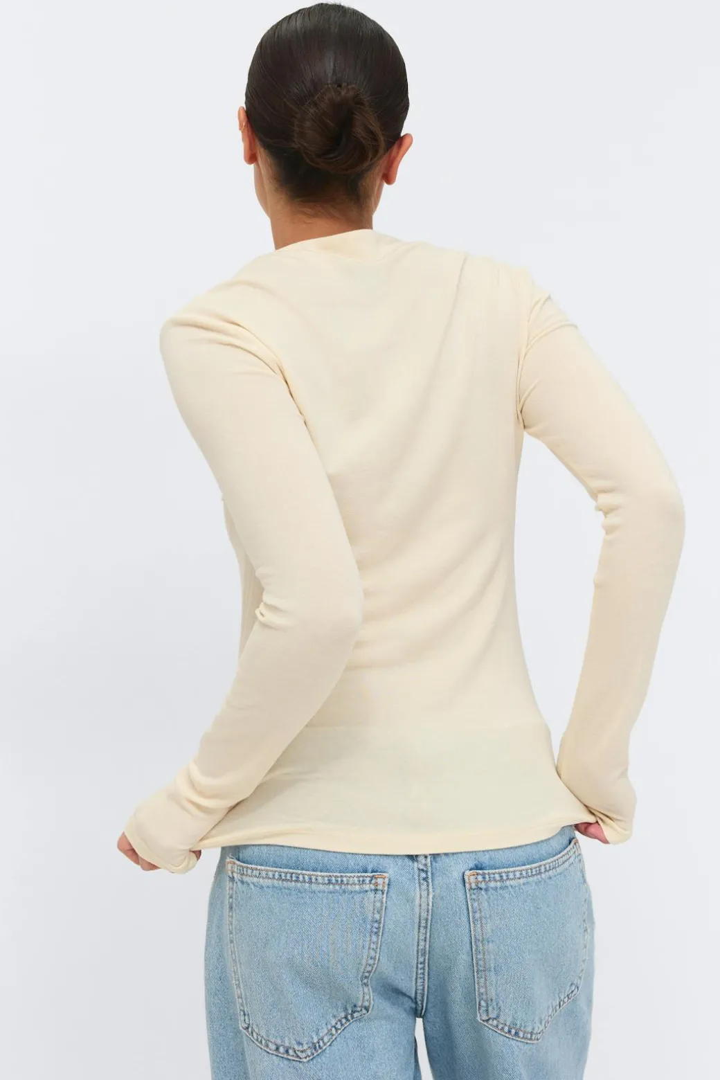 Button down funnel neck top