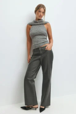 Distressed pu trousers