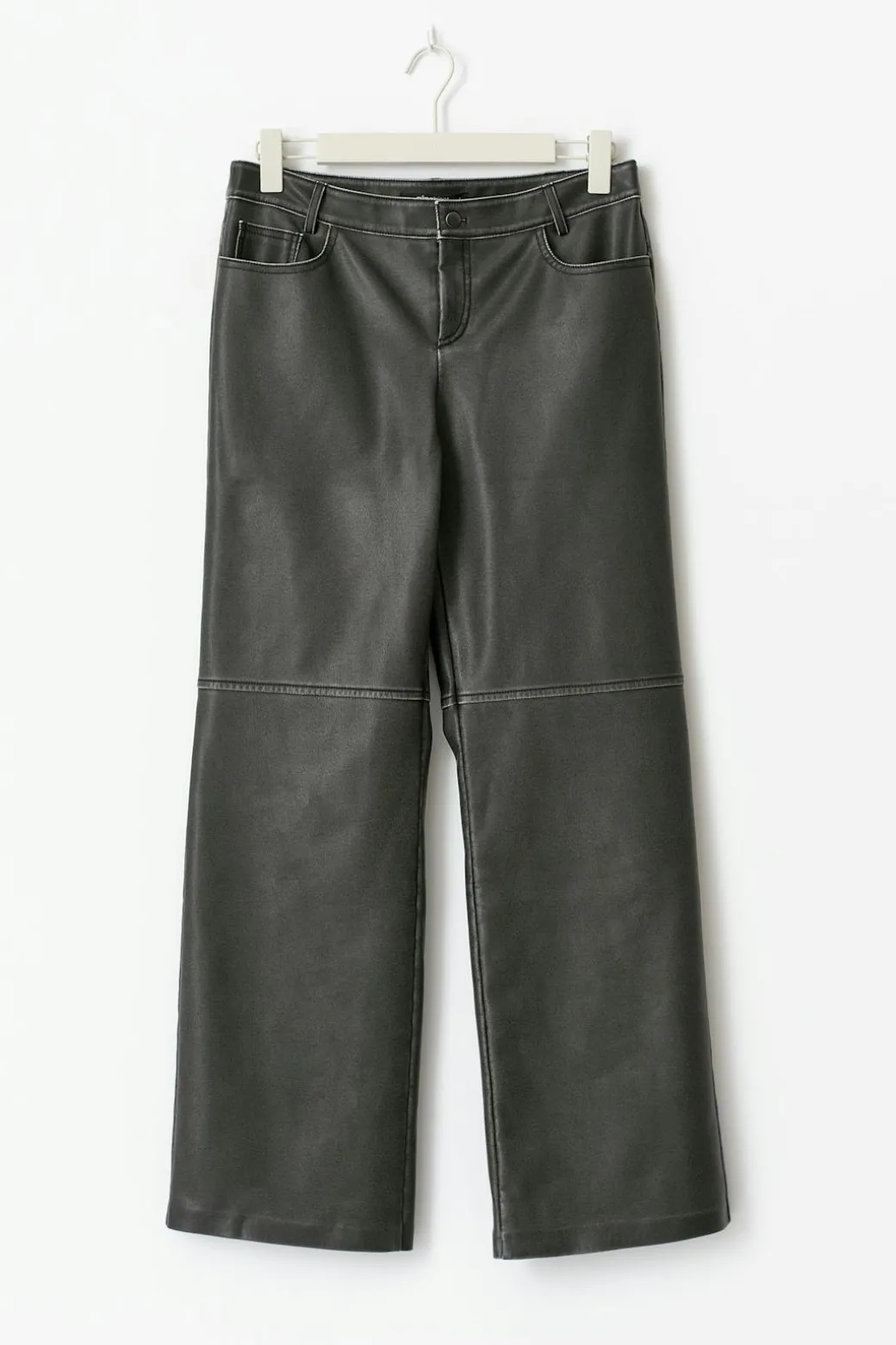 Distressed pu trousers