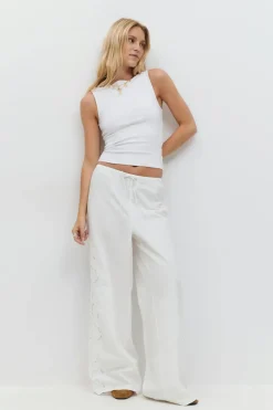 Embroidery poplin trousers