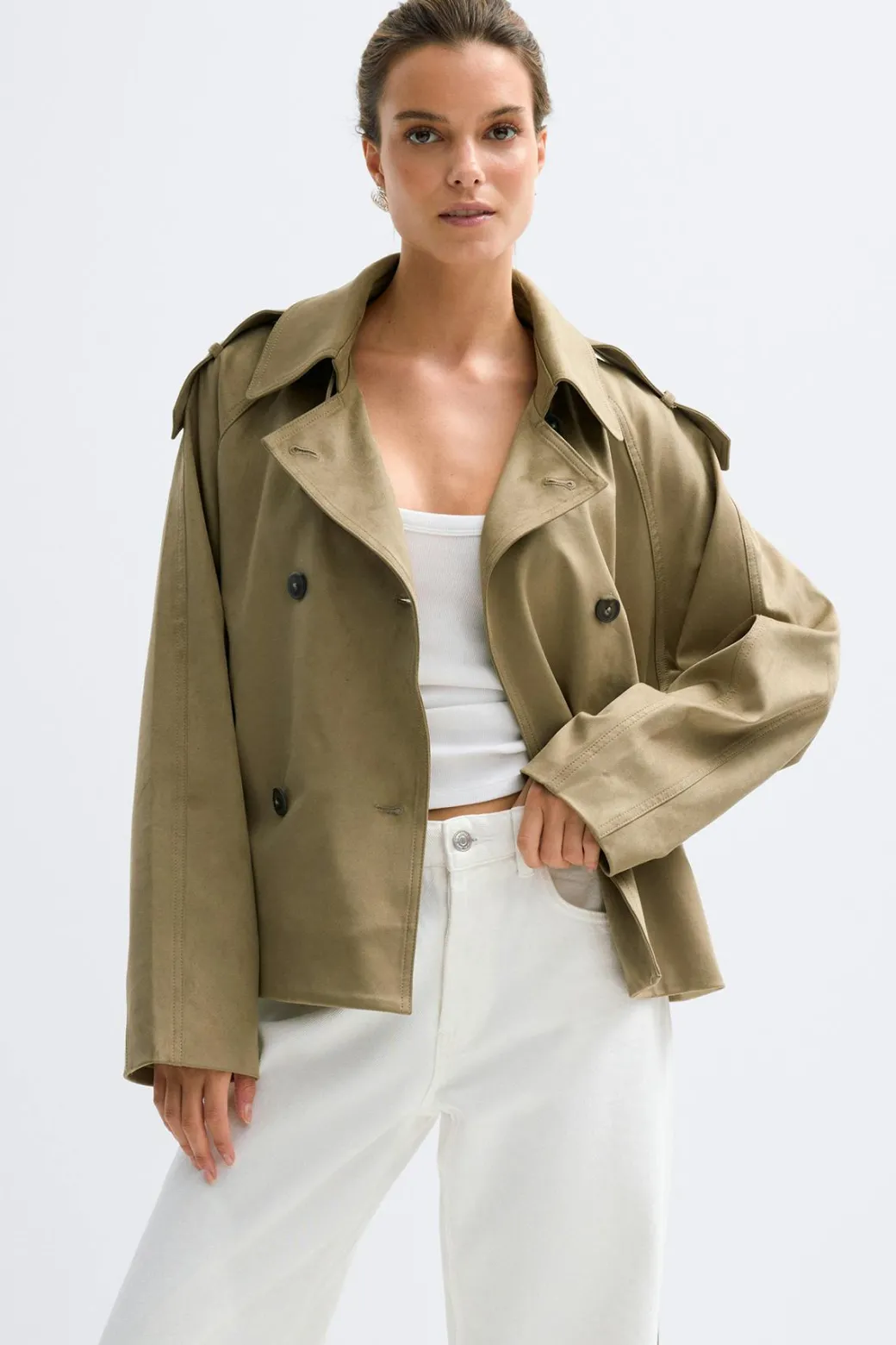 Faux suede belted jacket