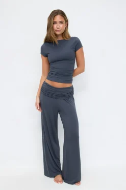 Folded wide yoga trousers