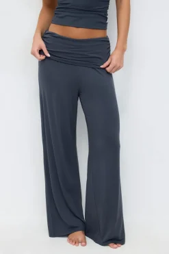 Folded wide yoga trousers