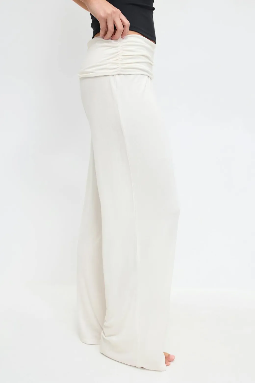 Folded wide yoga trousers