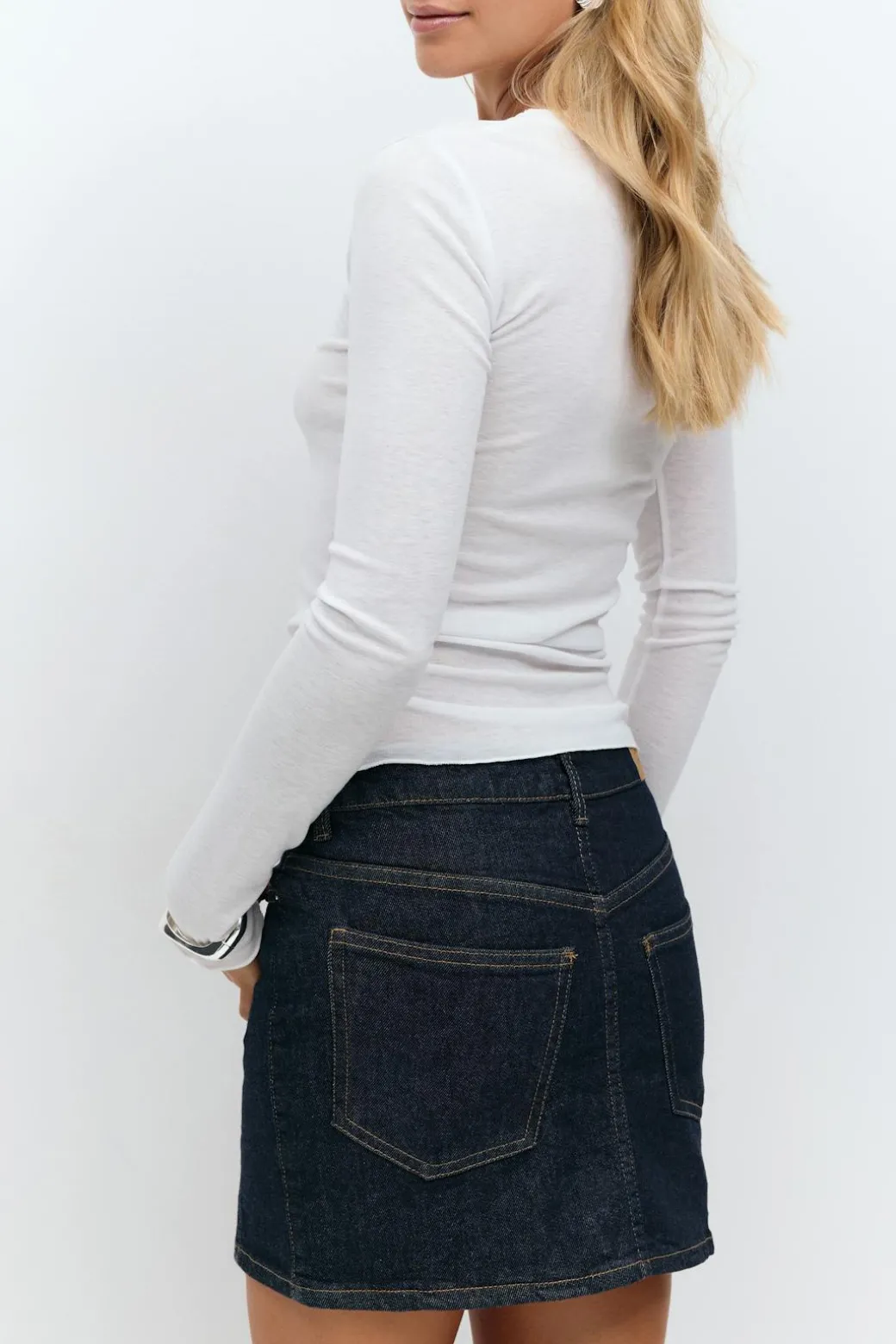Front seam denim skirt