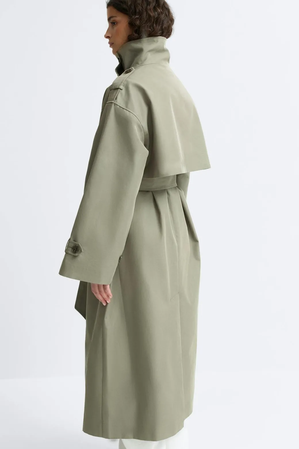 High neck cotton trench coat