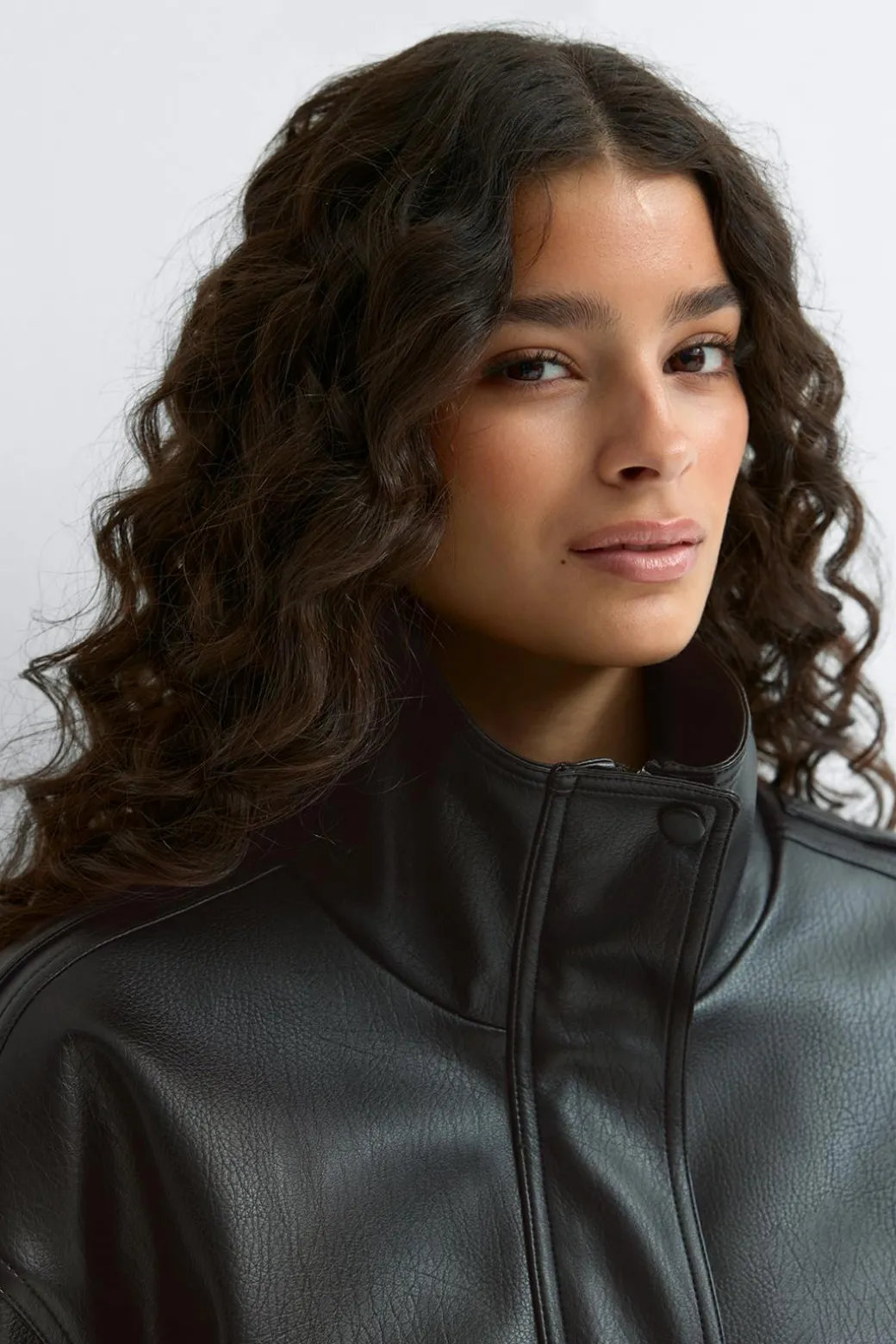 High neck pu jacket