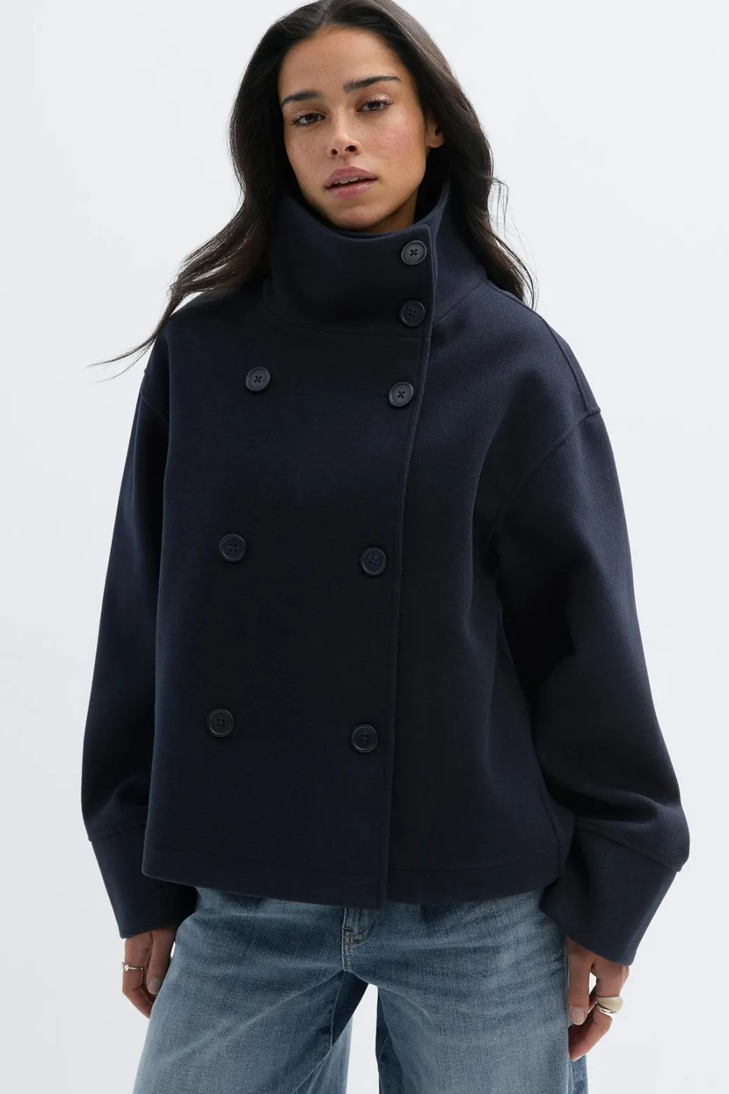 High neck short felt jacket