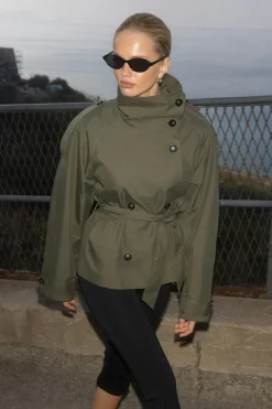 High neck trench jacket
