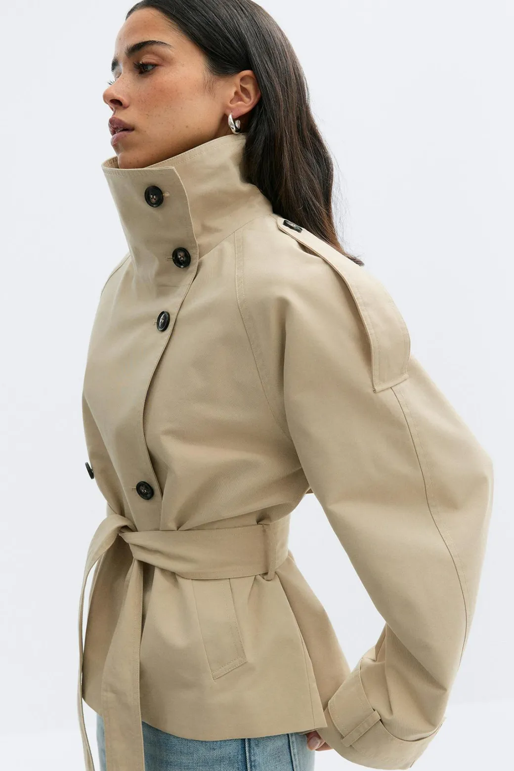 High neck trench jacket
