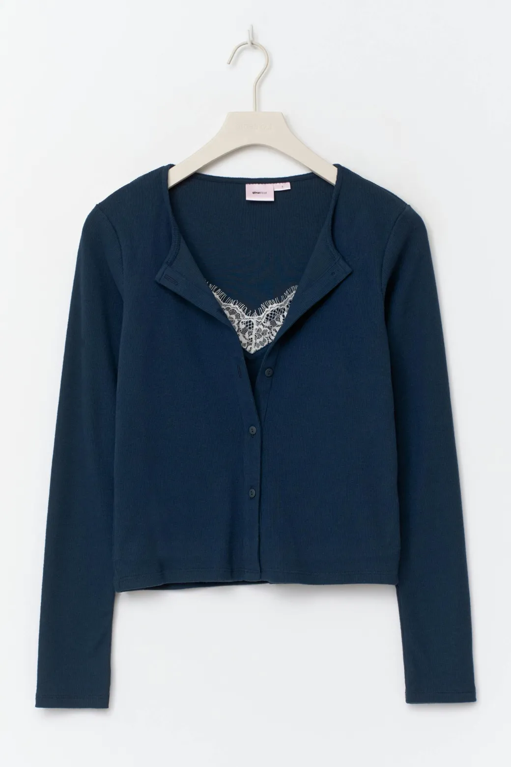 14+ 2 in 1 lace rib cardigan