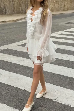 Long sleeve frill mini dress
