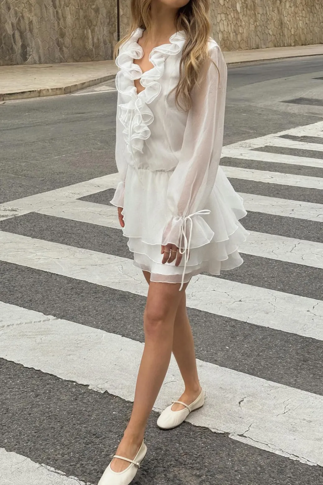 Long sleeve frill mini dress