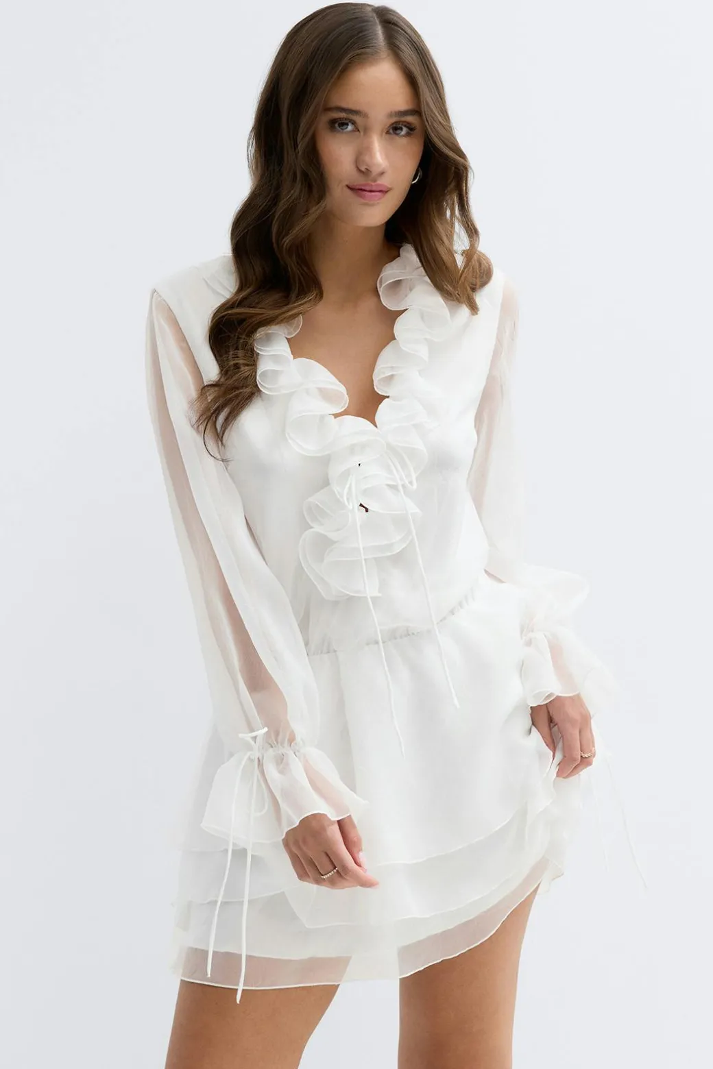 Long sleeve frill mini dress