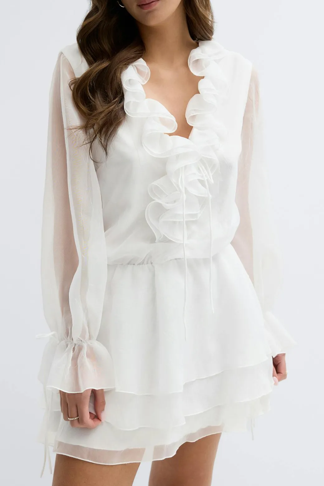 Long sleeve frill mini dress