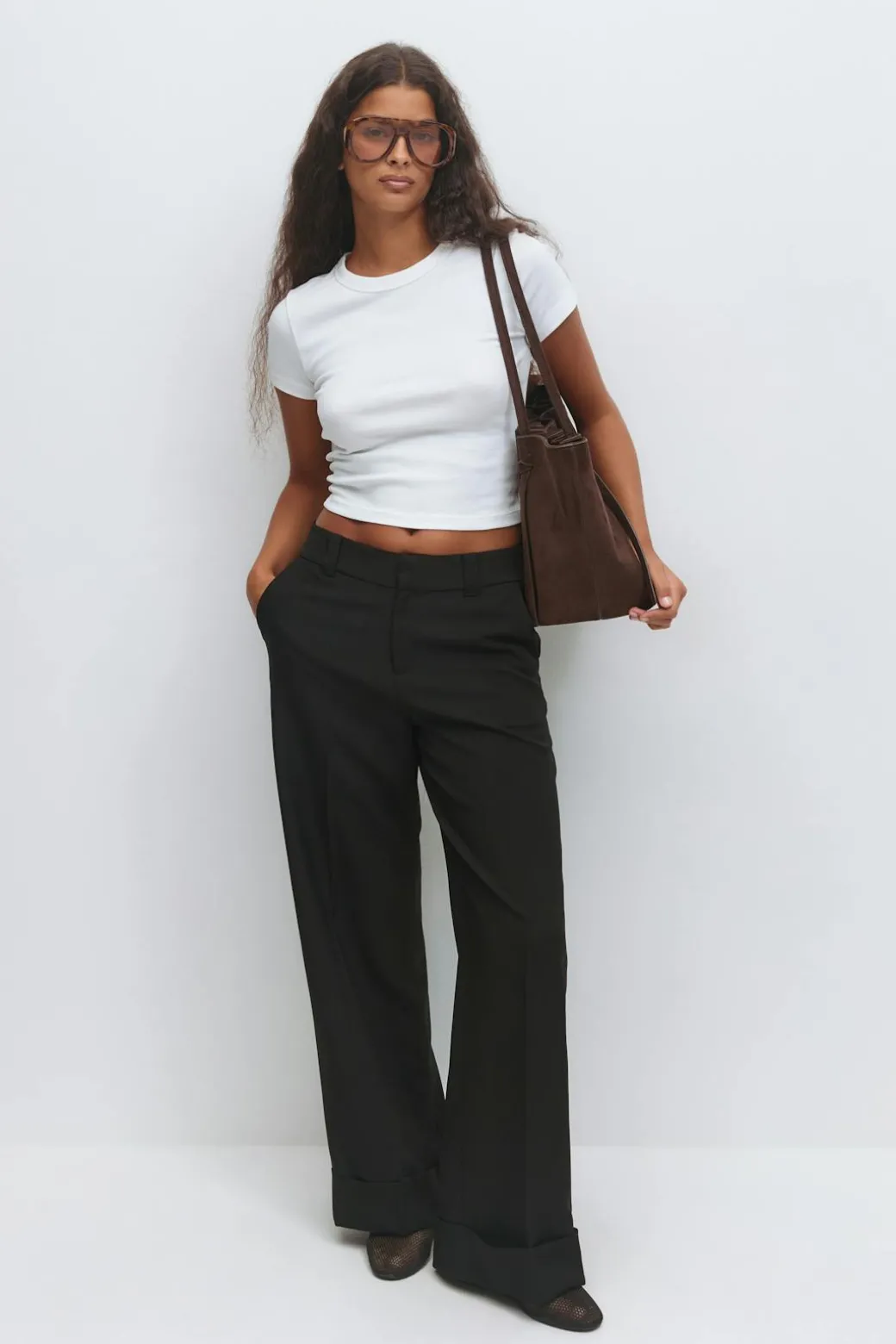 Mid waist wide trousers