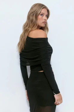 Off shoulder mesh top
