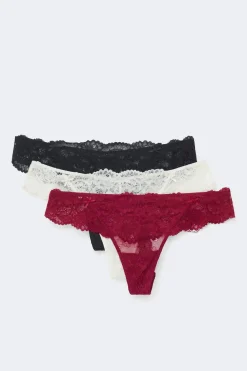 3-pack scallop lace thong