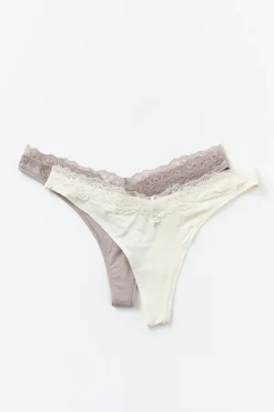 2-pack soft lace detail thong