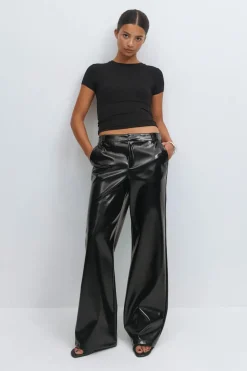Patent pu straight trousers
