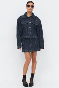 Peplum boucle denim jacket