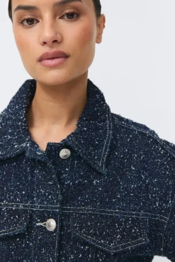 Peplum boucle denim jacket