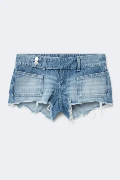 14+ pleated low denim shorts