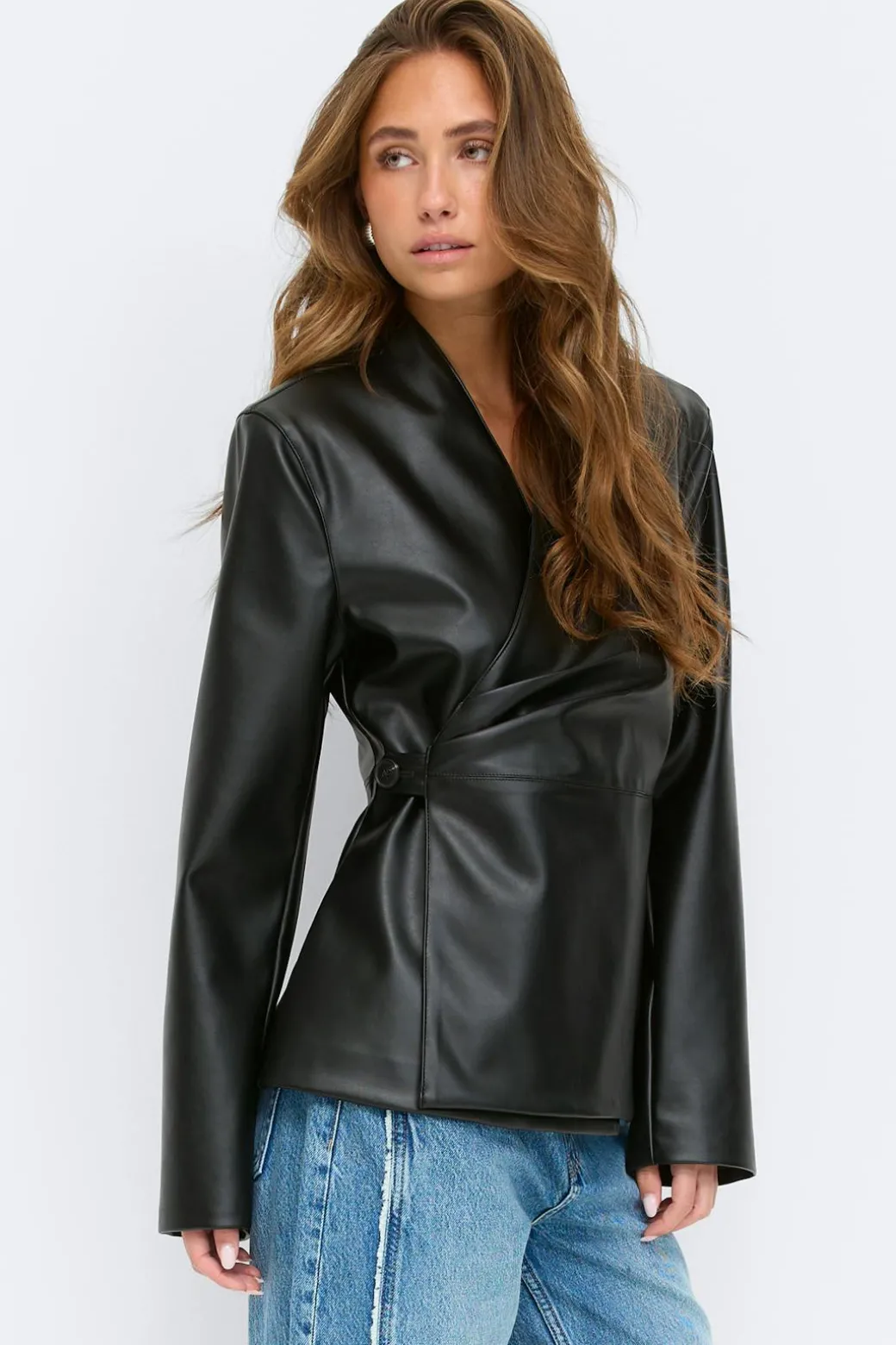 Pu wrap blazer