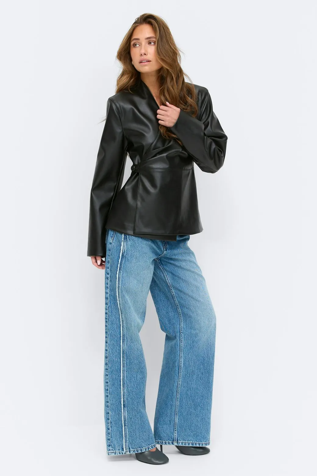 Pu wrap blazer