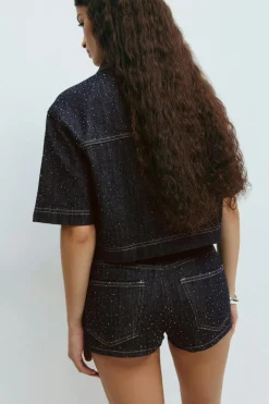 Rhinestone denim shorts