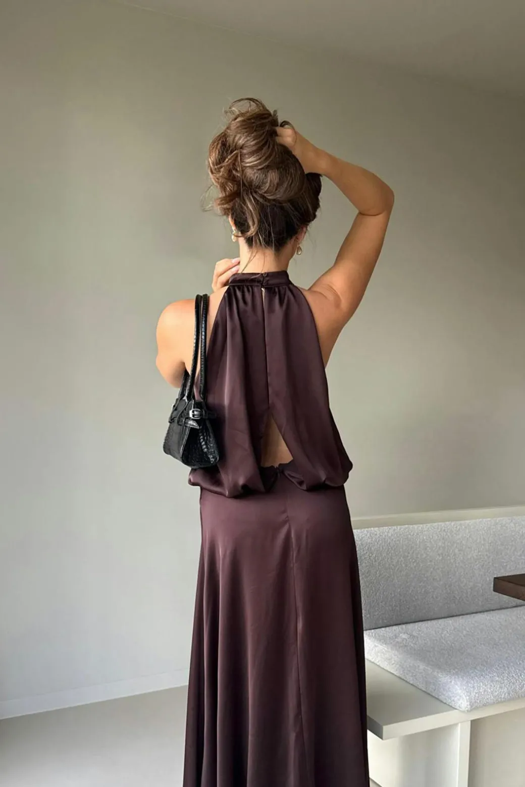 Satin halterneck maxi dress