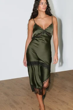 Satin lace midi dress