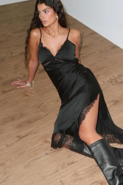 Satin lace midi dress