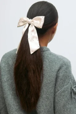 Satin pearl bow hair clip