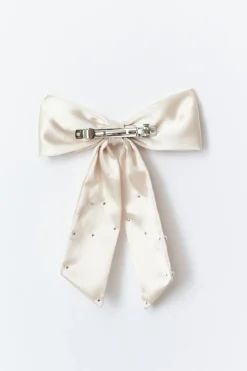 Satin pearl bow hair clip