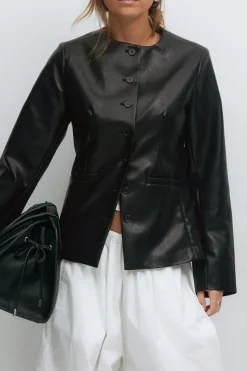 Shaped pu blazer