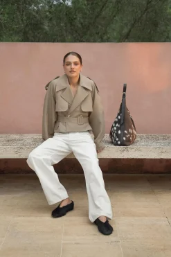 Short belted trench coat