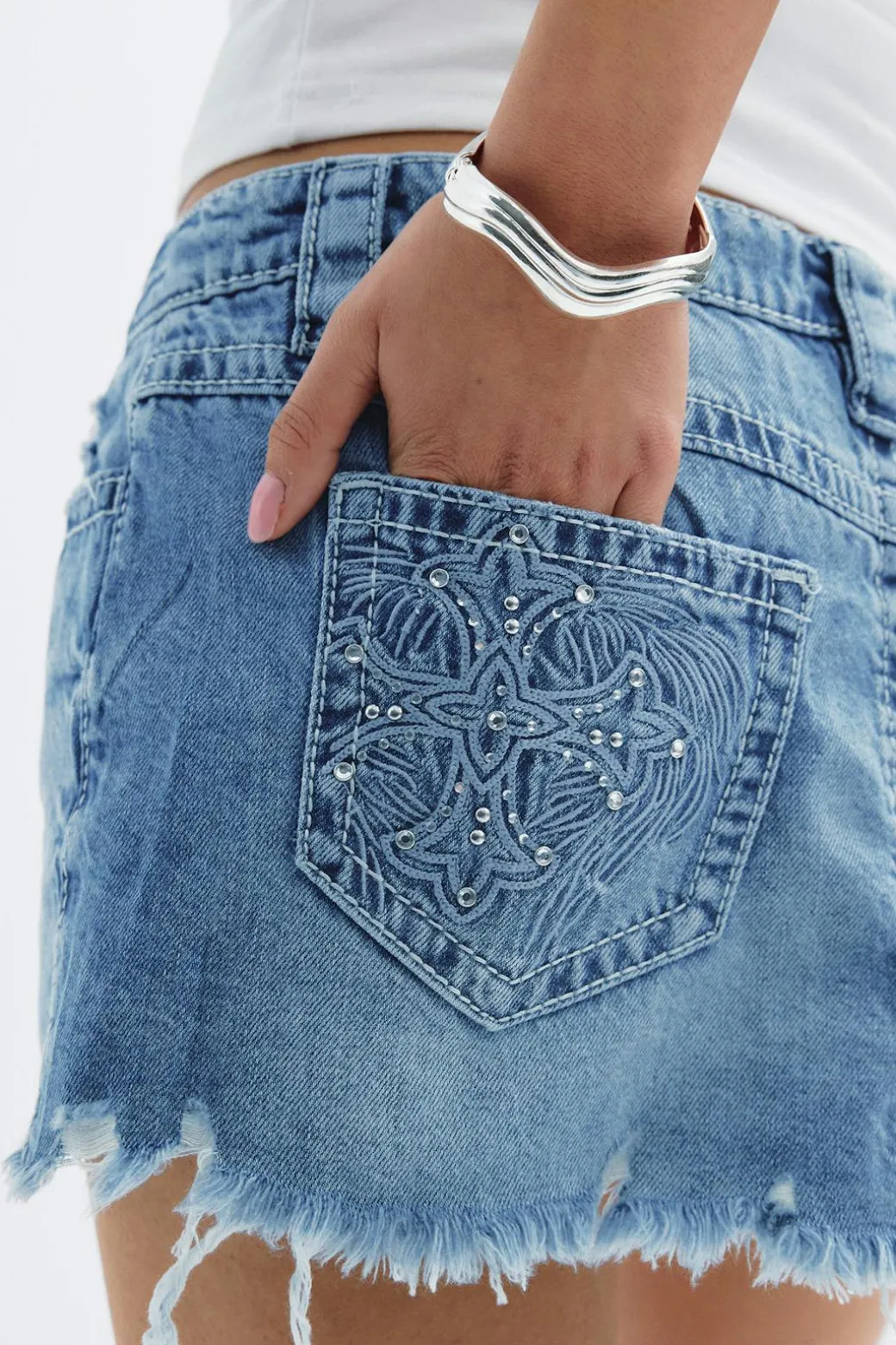 14+ slay low denim skirt