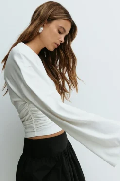 Soft touch wide sleeve top