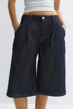 Tailored long denim shorts