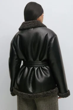 Teddy pu belted jacket