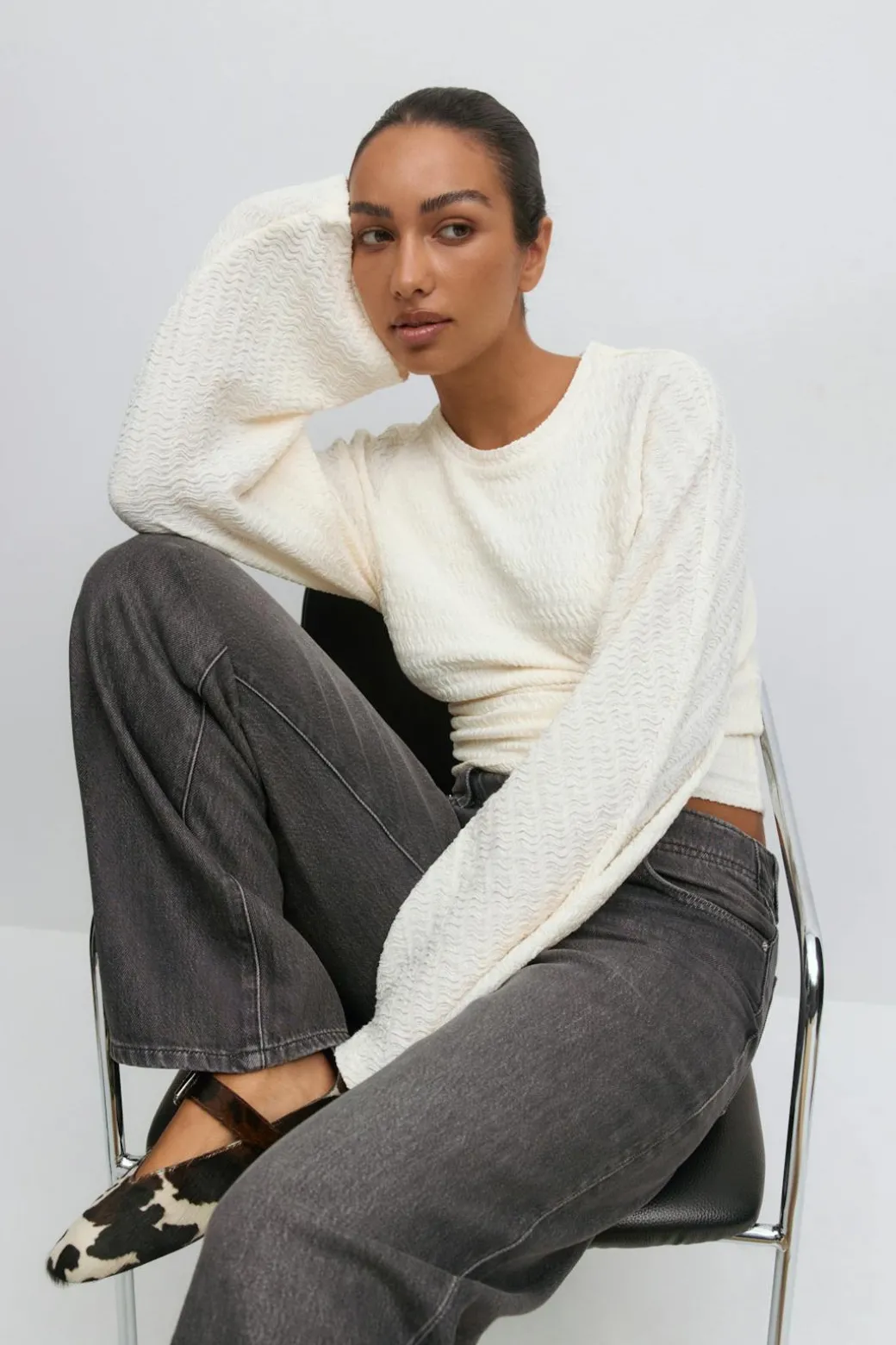 Textured wide sleeve top