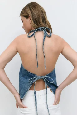 Tie back denim vest