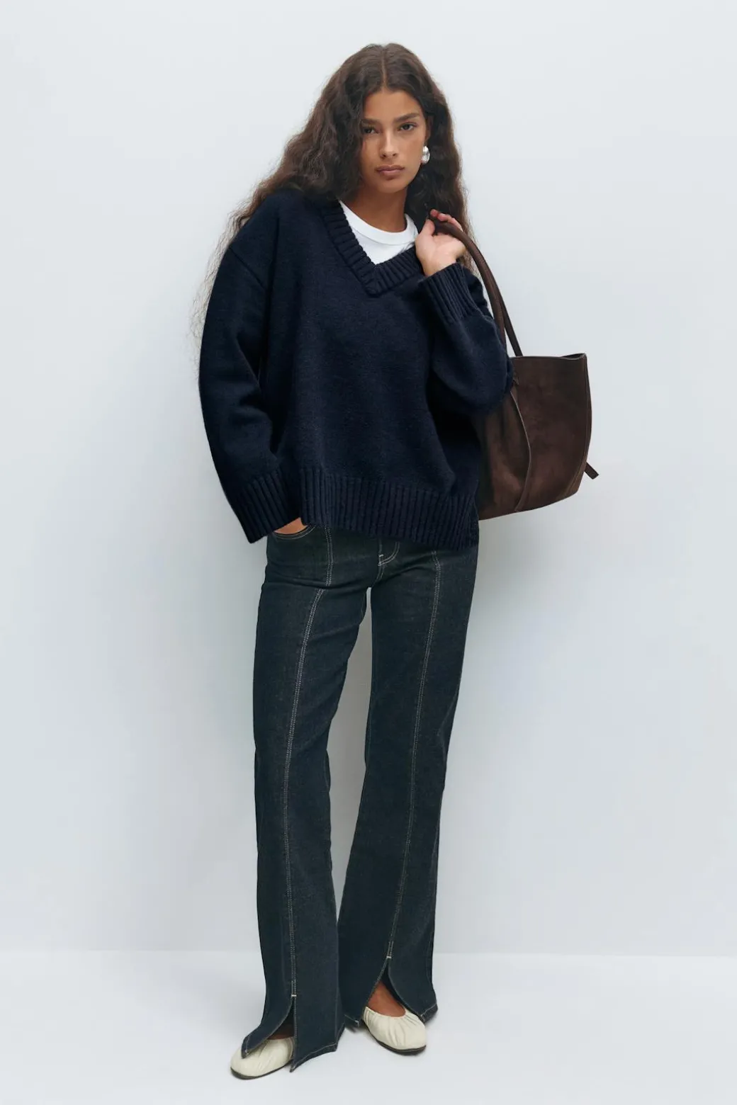 V-neck knitted sweater