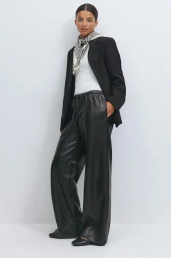 Wide drawstring pu trousers