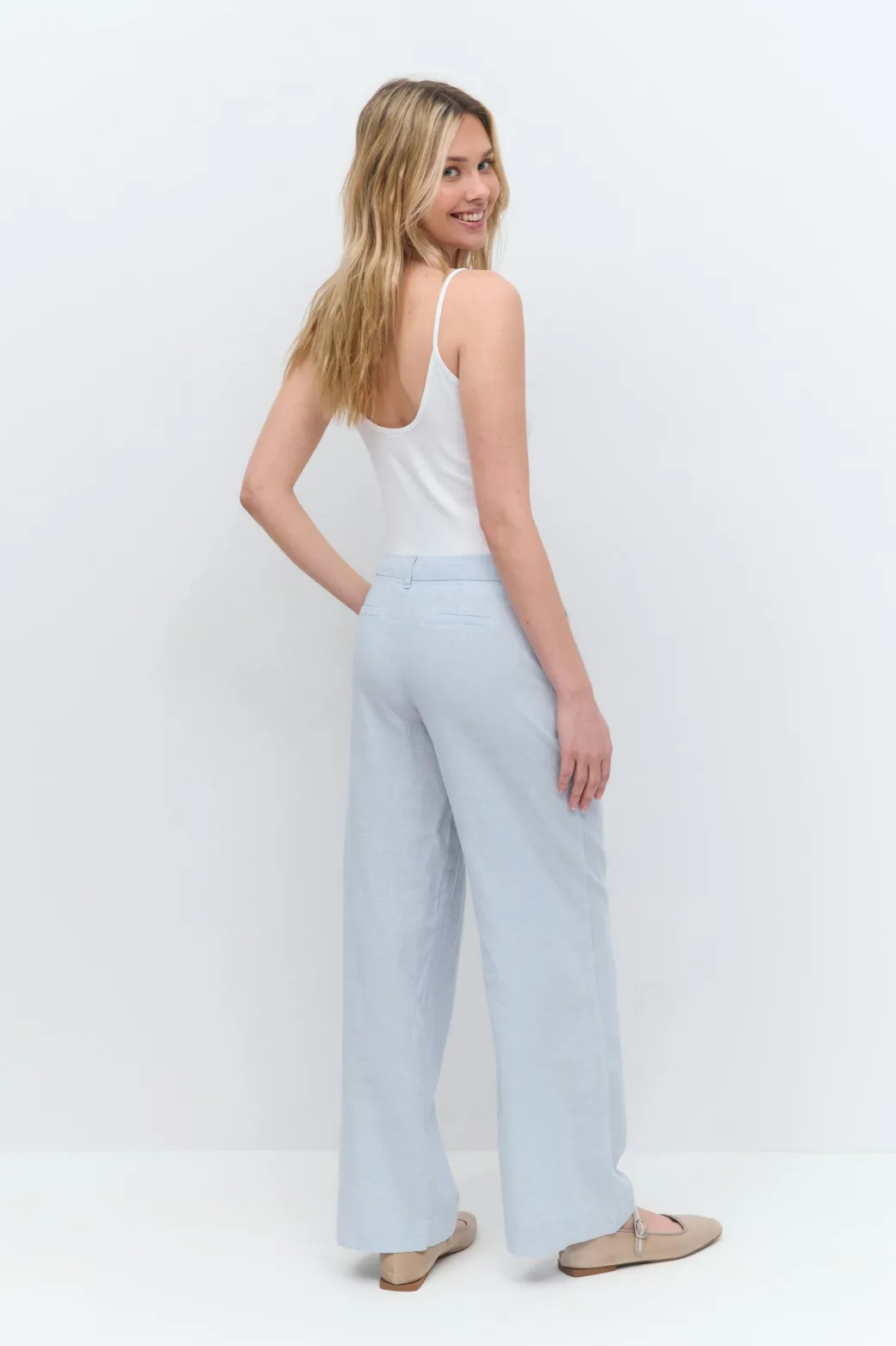 Wide linen blend trousers